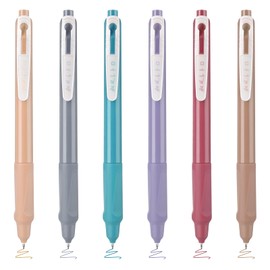 BAYTORY 6 Pcs Colored Gel Pens, Retractable Vintage Ink Smooth Writing Fine Point Pen, Colorful Quick Dry Ink Pens for Writing Drawing Journaling Note Taking (Morandi)