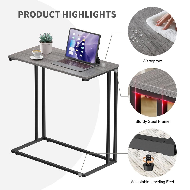 CAMOAT C-Shaped Side Table, Modern End Table with Metal Frame,