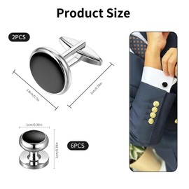 CSLGDMAI 8 Pcs Men's Cufflinks and Tuxedo Studs Set, Classic Black & Silver Cufflinks and Shirt Studs, Elegant Accessories for Wedding, Business, Formal Suits, Banquets