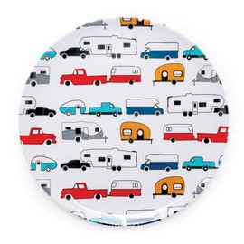 Camco Life is Better at The Campsite Large Dinner Plate - White with Multicolor Retro RV, Camper, and Trailer Print, BPA Free, Melamine (53224)