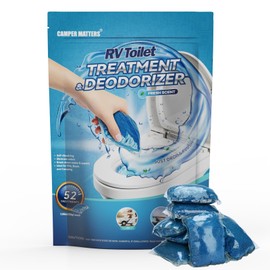 CAMPER MATTERS 52 Packs RV Toilet Treatments, Holding Tank Deodorizers for RV/Marine Portable Camping Toilet Eliminating Odors and Breaking Down Waste Papers Fresh Scent