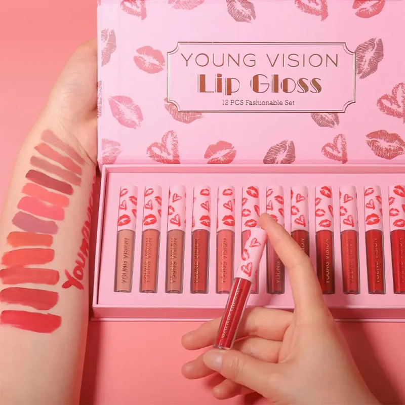 Set De 12 Brillos Labiales, Duraderos Y Fáciles De Aplicar