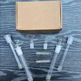 10 pcs Lab-Grade Borosilicate Glass 14mm Threaded Adapter with 4pcs Funnels and Glass Tubes, 2pcs Cleaning Brushes, Essential for Scientific Experiments in Labs, Homes and Kitchens, Includes Diffuser