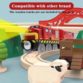 LiRiQi Railway Train Electric Locomotive Wooden Train Toy Children, Locomotive Train (Magnetic Connection), Locomotive Compatible with Wooden Rails, Children's Toy Locomotive, Toy for Toddlers, Red