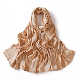 QIUTIMIY Silk Jacquard Shawl Wraps for Women, Solid Color Reversible Formal Pashmina Scarf Evening Dress Stole (Champagne)