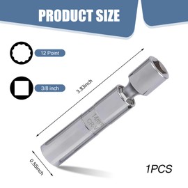 gunroil 1 Pack Car Spark Plug Sleeve, 3/8In 12 Point Design, Ultra-thin Waterproof Durable Metal Vehicle Disassembly Wrench Joint, Universal 360 Degrees Drive Accessories (Silver #14MM)