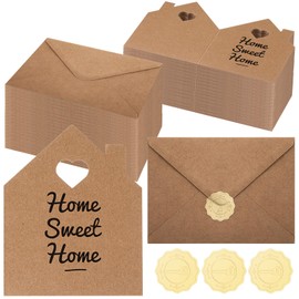 Motiskyy 24 Sets Congratulations on Your New Home Cards Bulk with Envelope Stickers Large Welcome Cards Housewarming Gift 5 x 8. 6 Inch Real Estate House Shaped Greeting Thank You Note(Brown)