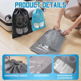 Viiotu 6 PCS Dustproof Travel Shoe Bag, Drawstring Shoe Bags Travel Household, Portable Shoe Travel Pouch with Clear Window for Men Women