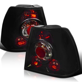 Spec-D Tuning Dark Smoke Lens Glossy Black Housing Tail Brake Lights Compatible with 1999-2005 VW Jetta/Bora MK4 4-door Sedan, Left + Right Pair Assembly