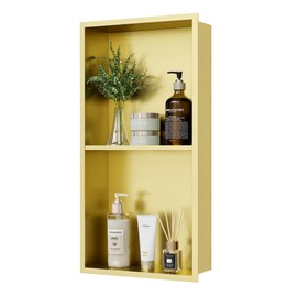 Neodrain Shower Niche Double Shelf Stainless Steel No Tile Needed Bathroom Niches Recessed in Wall, 2-Tier Recessed Wall Niche Waterproof Cubby(12X24Inch Golden)