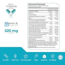 ETERNAL NUTRITION Infinity Complejo B Elevado Ultra Premium (300 Caps) | 11 Formas Bioactivas: B1, B2, B3, B5, B6, B7, B9 y B12 | 300 Porciones · 520 