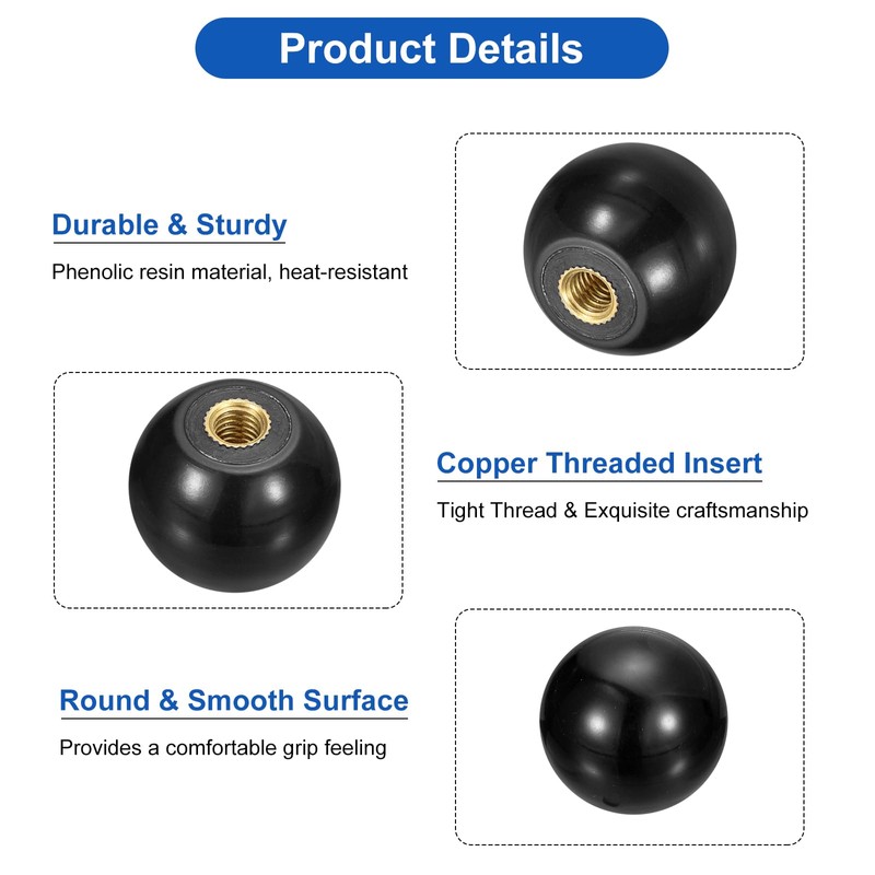 QUARKZMAN Pack of 5 Threaded Ball Knobs, M5 Female Thread