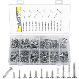 Self-Tapping Screws, 440 Pieces Flat Head Tapping Screws Assortment Kit, Phillips Screws Flat Head Screws, Cross Countersunk Screws Set, Wood Machine Screws - M3/M3.5/M4.2/M4.8