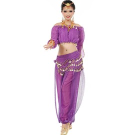 Astage Women Belly Dance Suit Costume Active Wear Waist Belt Sets Purple
