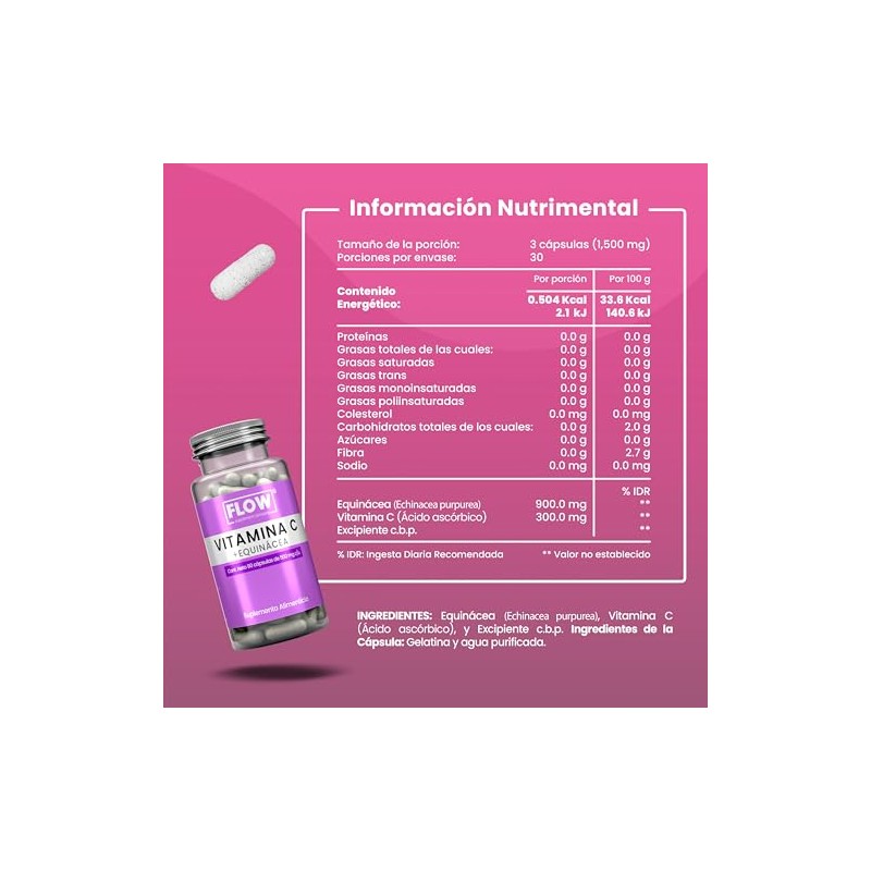 Vitamina C + Equinacea - Sin Sabor- 90 Cápsulas -