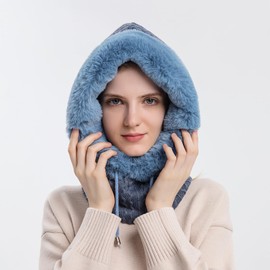 TAGVO Women's Balaclava Face Mask, Warm Balaclava Face Mask, Windproof Full Face Mask, Adjustable Ski Mask, Hooded Scarf, Winter Fleece Hat for Skiing, Cycling, Universal Size, e-blue-05