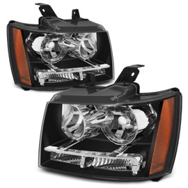 AKKON - For 2007-2014 chevy Suburban Tahoe Avalanche Black Clear Len Headlight + Smoked Bumper Fog Lights Lamps