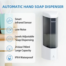 Automatic Soap Dispenser, 24.6oz/700ml Wall Mount Liquid Soap Dispenser Touchless Battery Operated Hand Soap Dispenser with 3 Adjustable Soap Dispensing Levels for Bathroom and Kitchen