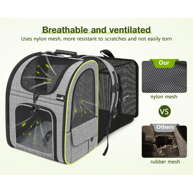 Pecute Cat Carrier Backpacks, Expandable Cat Backpack with Breathable Mesh,