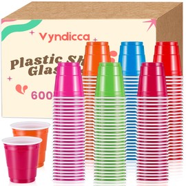 Vyndicca 600 Pack Plastic Shot Glasses, 2 oz Mini Shot Cups, Disposable Plastic Shot Cups, Multicolor Party Cups for Drinking Tasting Serving Samples Birthday Party Supplies Picnic, 6 Colors