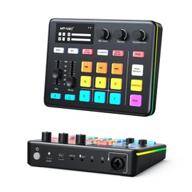 MT-VIKI Gaming Audio Mixer, Audio Interface Sound Board w/RGB Effect, XLR/TRS Microphone, 48V Phantom Power, Support Bluetooth, Voice Changer, Live Streaming, Podcasting