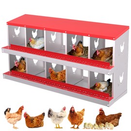 Chicken Nesting Box, 10 Compartment Metal Chicken Nesting Boxes for Chicken Coop, Easy Egg Collection, Easy Cleaning, Chicken Laying Boxes for Hens, Red