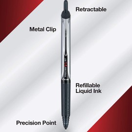 Pilot, Precise V5 RT Refillable & Retractable Rolling Ball Pens, Extra Fine Point 0.5 mm, Black, Pack of 12