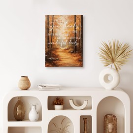 HIWX Fall Christian Wall Decor, Autumn Nature Forest Thanksgiving Bible Verse Framed Canvas Painting Wall Art Decor, Rustic Fall Wall Art Home Decoration for Bedroom Living Room Church, 11x14