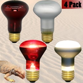 Reptile Heat Lamp Bulb 100 Watt, Day Time & Night Basking Spot Light Combo Pack, Amphibians Infrared Red Heat Light Bulb and Daylight Heating Lamp for Bearded Dragon, Leopard Gecko, Chicken, 4 Pack