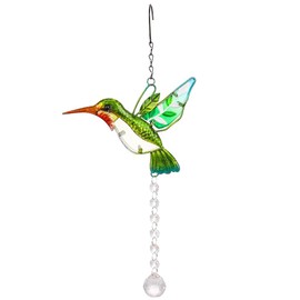 Hummingbird Stained Glass Suncatcher Window Hangings Birds Stained Glass Sun Catchers with Crystal for Home Garden Decoration (Green)