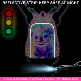 gxtvo 3PCS Koala Backpack for Girls, 16" Kids Bookbag with Lunch Box, Water Resistant School Bag for Elementary Preschool Toddler - Reading Koala Pink