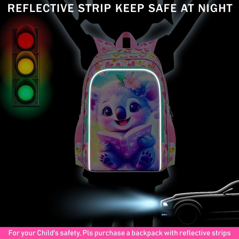 gxtvo 3PCS Koala Backpack for Girls, 16" Kids Bookbag with
