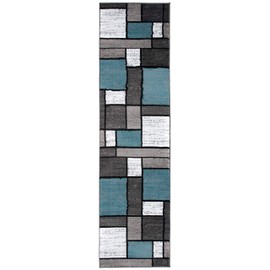 Rugshop Contemporary Modern Boxes for Home Office,Living Room,Bedroom,Kitchen Non Shedding Runner Rug 2'7" x 12' Blue