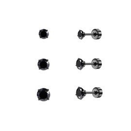 QXXPVV 3Pairs 20G G23 Titanium Hypoallergenic Stud Earrings Flat Back Earrings Cubic Zirconia Cartilage Tragus Screw Back Earrings Piercing for Women Men(small 3pairs titanium Black)