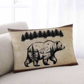 Brown Black Bear Throw Pillow Cover 12 x 20 Inch Decorative Pillow Cover Farmhouse Cabin Forest Vintage Lumbar Pillowcase Seasonal Rectangle Cushion Case for Couch Sofa Bed Living Room
