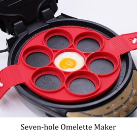 7 Loch Silikon Pfannkuchenformen, Antihaft-Silikonform Flip Käse Spiegelei für Pfannkuchen Pfanne, Spiegeleier, Sandwiches für Hackbraten Rot Rund