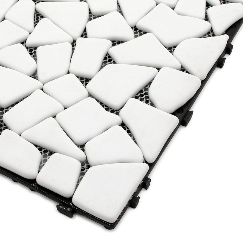SUNWINGS 4PCS Natural Stone Interlocking Deck Tiles 12"x12" Pebble Waterproof