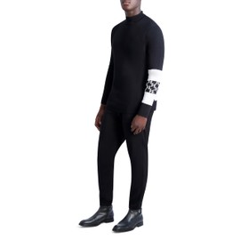 Karl Lagerfeld Paris Men's Contrast Stripe and Logo On Sleeve Turtleneck Sweater, Black/White