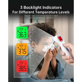 Femometer Forehead Thermometer for Adults and Kids, No-Touch Digital Infrared Thermometer with 3 Color Indicator, High Accuracy, 1s Fast Accurate Reading Baby Thermometer
