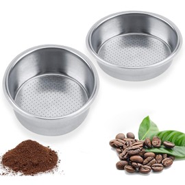 51mm Non Pressurized Filter Basket Single Cup Plus Double Cup 2Pcs Double Layer Filter Reusable Coffee Filters Stainless Steel Double Wall Replacement Parts for Coffee Shop Home