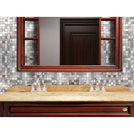 XUANINY Peel and Stick Metal Backsplash Tiles, Silver Frosted Surface Square Aluminum Mosaic Sticker for Kitchen Wall Bathroom(11.57"x11.57" Per Sheet,Pack of 5pcs) (Silver Grey)