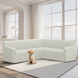 ALIECOM Velvet Corner Couch Covers L Shape Sofa Cover Sectional Stretch Soft Thick Plush U Shaped Sectional Slipcovers Living Room Pet Dogs Universal Non Slip Furniture Protector (Air Grey, X-Large)