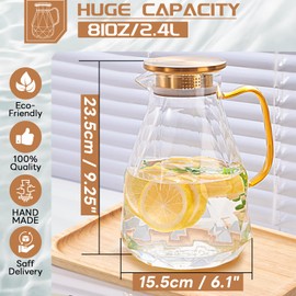 Yirilan Glass Pitcher, 2.4Liter Water Pitcher With Lid, Iced Tea Pitcher for Fridge, Glass Water Carafe With Lid, Glass Water Jug, Large Drink Pitcher For Juice, Milk, Cold Or Hot Beverages