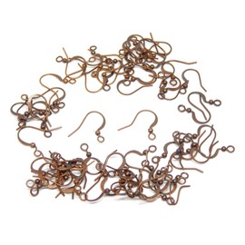 25 Pairs of Earrings, Ear Hooks, Fish Hooks, Ear Feathers with Ball, 15 mm, Pack of 50 Earring Hooks for Jewellery Making, Crafts, Jewellery (Copper)