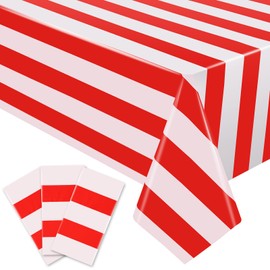 RuiYok 3 Packs Disposable Red and White Striped Tablecloth 54 x 108 Inch Plastic Waterproof Red Striped Table Cloths for Carnival Circus Holiday Party Outdoor Picnic Birthday Festival Decoration