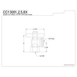 Kingston Brass CC13001X Vintage 1/2-Inch IPS X 3/4-Inch Hose Thread Cross Handle, 2-1/8-Inch, Polished Chrome