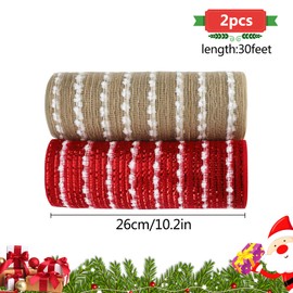 Mesh Ribbon Roll,2 Rolls Christmas Decoration Poly Mesh Ribbon 10.2 Inch/26cm Christmas Mesh Rolls Metallic Foil Rolls for DIY Project,Christmas Decoration Wreaths Christmas Ribbon