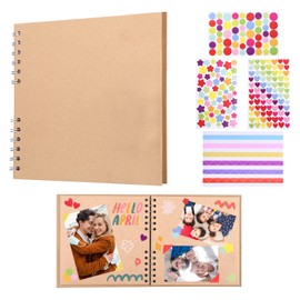GWHOLE Scrapbook Photo Album 60 Kraft Papers Memories Photo Albums with 8 Sheets Stickers 30 Sheets Memory Book for Family Wedding Anniversary(Brown)