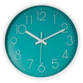 Topkey Wall Clock 12" Silent Non Ticking Modern Clock Round Decorative Wall Clock for Living Room, Bedroom, Kitchen (Battery Not Included) (Teal Green)