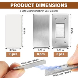 8 Pack Magnetic Cabinet Door Catch, Ultra Thin No Drill Adhesive Cabinet Latches, Stainless Steel Cabinet Magnets for Kitchen Cabinets, Bathroom Vanity, Closets, Drawers and & Doors